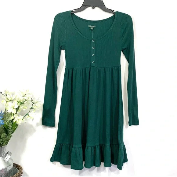 Wild Fable Women's Green Waffle Knit Long Sleeve Dress NWT - Picture 1 of 7